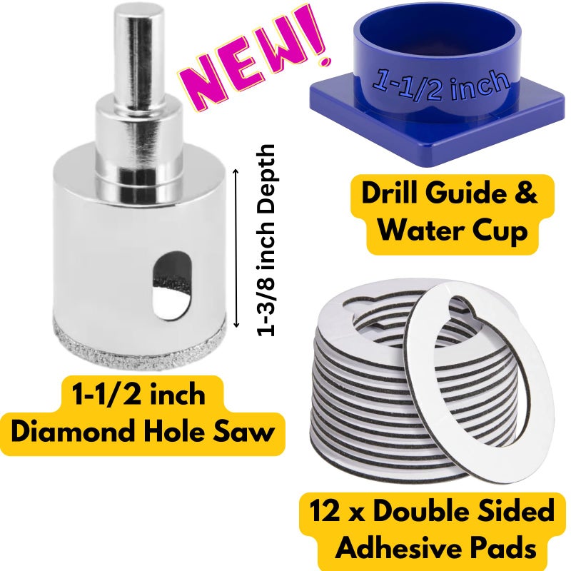 Drilax 1-1/2 Inch Diamond Hole Saw with Water Delivery System Guide Easy Drilling for Quartz, Granite, Marble, Porcelain, Ceramic, Glass Tiles - Complete Kit for Precise DIY Holes 1.5 inch - Image 5